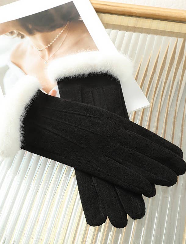 PEACH ACCESSORIES – wholesale Gloves – Women's – Winter Gloves with Plush White Faux Fur HA3021