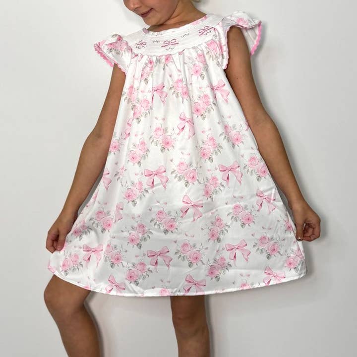 Rosebud Smocked Girls Dress for wholesale by Clover Cottage