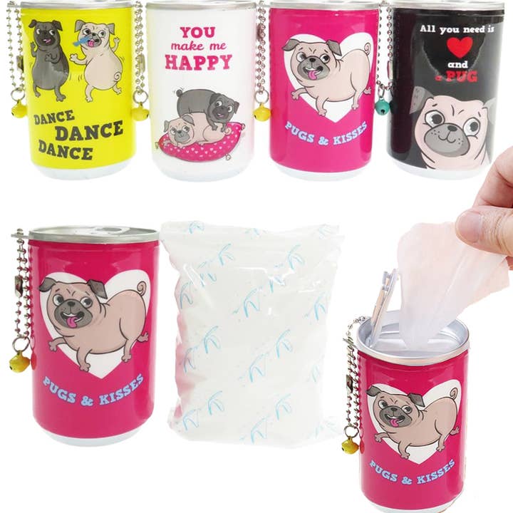 Cap Zone - Vendita all'ingrosso Portachiavi - Donna - Portachiavi con mini salviettine umidificate Pug Soda Can