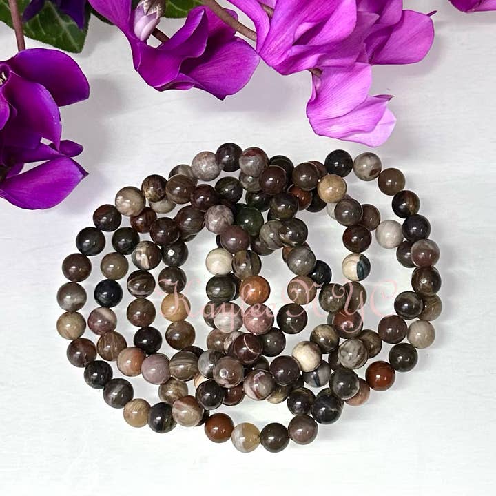 KayleeNYC - Wholesale Beaded bracelet - Natural Petrified Wood 8mm 7.5” Stretch Bracelet1