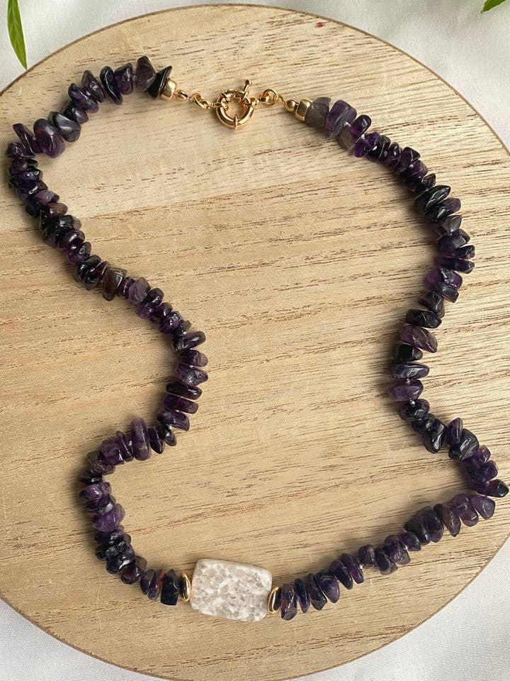 Vintage Amethyst Silk-Knotted Necklace, Sustainable Jewelry for wholesale by Glitter and Glow Co