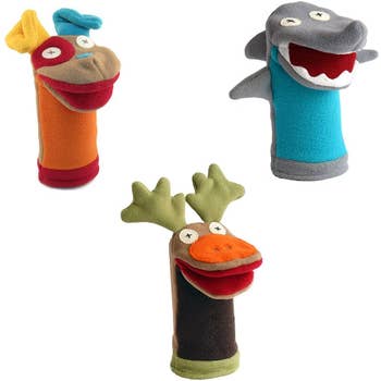 Animal puppet toys. Cartoon handmade funny puppets for pupp