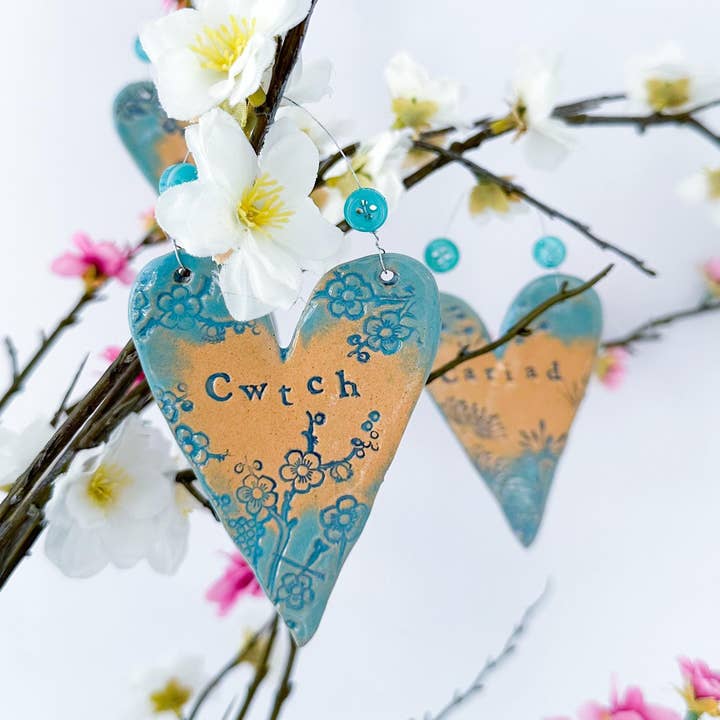 Welsh Ceramic Hanging Heart Cwtch / Calon / Cariad Handmade for wholesale by Love & Lovelier