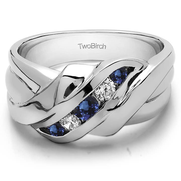 .25 CT Sapphire Diamond Ribbed Shank Men's Ring 925 Silver for wholesale by TwoBirch