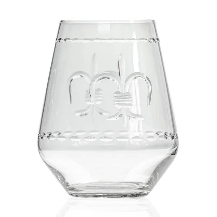 Fleur De Lis Stemless Wine Glass 18oz for wholesale by Rolf Glass