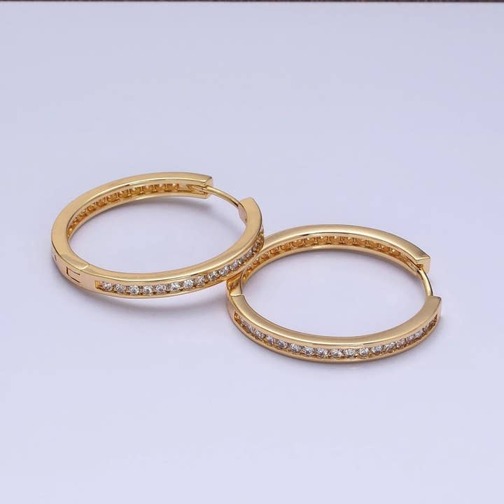 Aim Eternal - Wholesale Hoop Earrings - 16K Gold Filled 30mm Clear CZ Lined Endless Hoop Earrings in Gold & Silver | AD1193 - AD11196