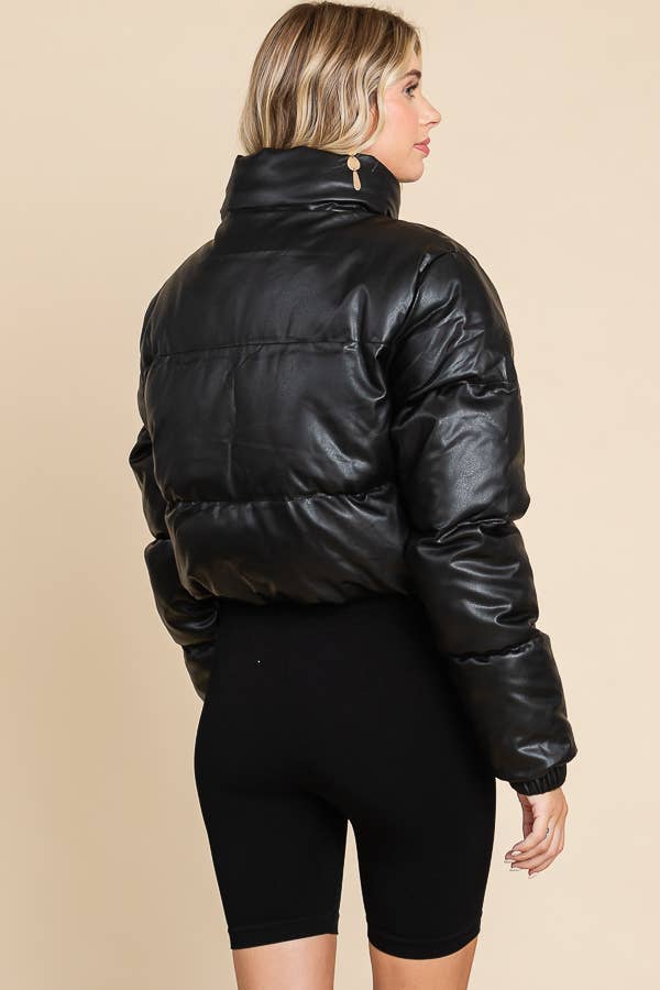 ANWND - Vente Doudoune – femme - DOUDOUNE EN SIMILICUIR AVEC FERMETURE ÉCLAIR ET BOUTONS SUR LE DEVANT 248912