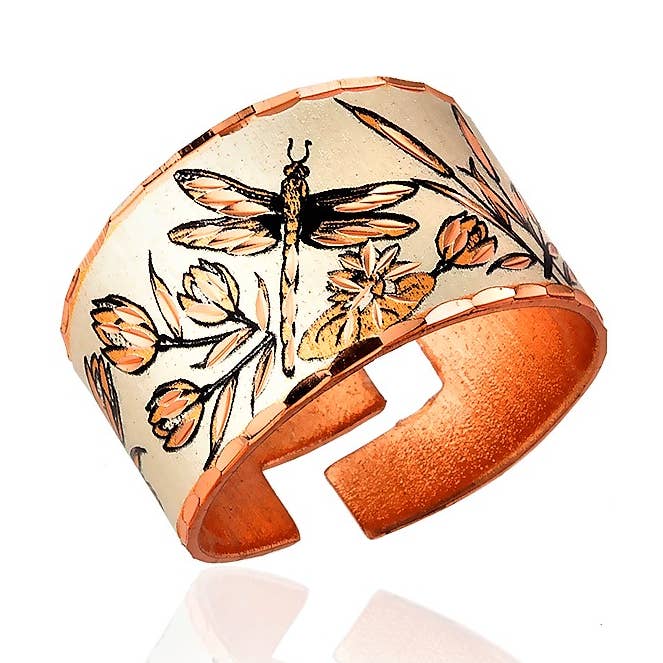 RN 56 Dragonfly Adjustable Ring for wholesale by COPPER ARTS INC.