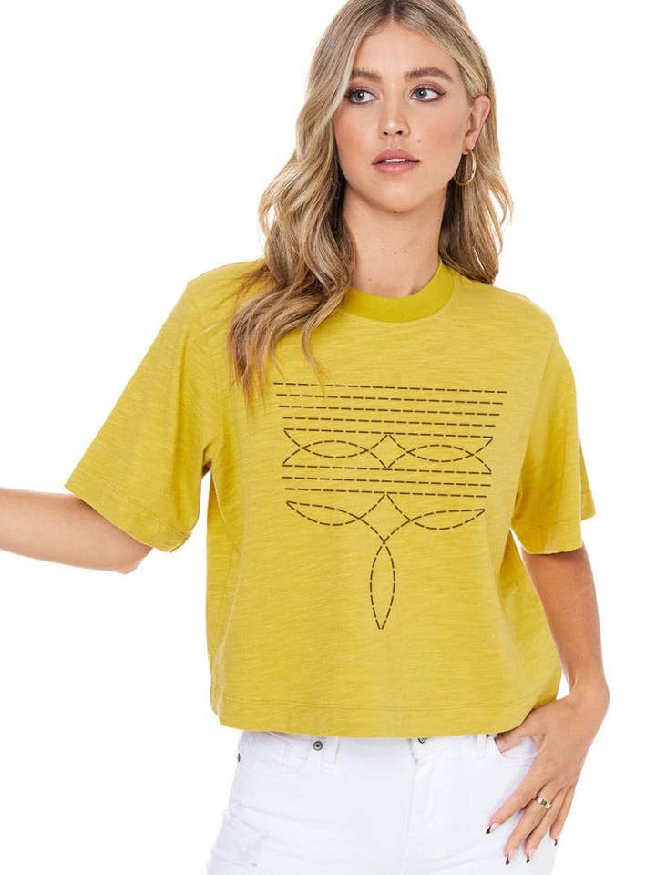 Cowboy Boots Toe Stitch Graphic Top for wholesale by Zutter