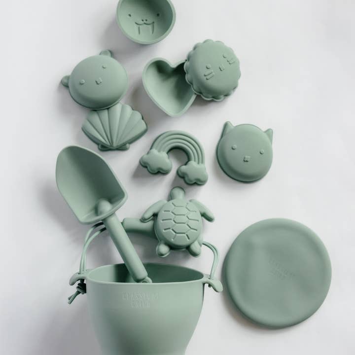 Sage Green Bucket & Toys Set - 12 Piece for wholesale by Classical Child