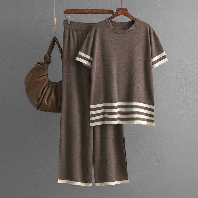 Sheer Trend – Engroshandel Loungesæt - Dame – Strikket todelt sæt med farveblok, stribemønster og delt kant9