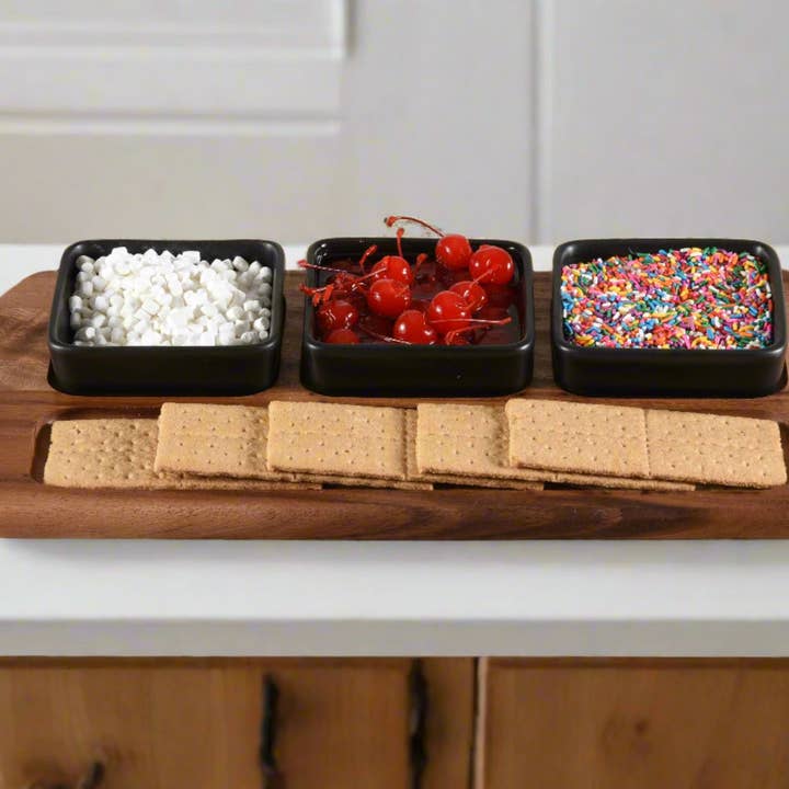 Vassoio da portata per salumi/3 piatti quadrati neri in ceramica per la vendita all'ingrosso da parte di Kalmar Home