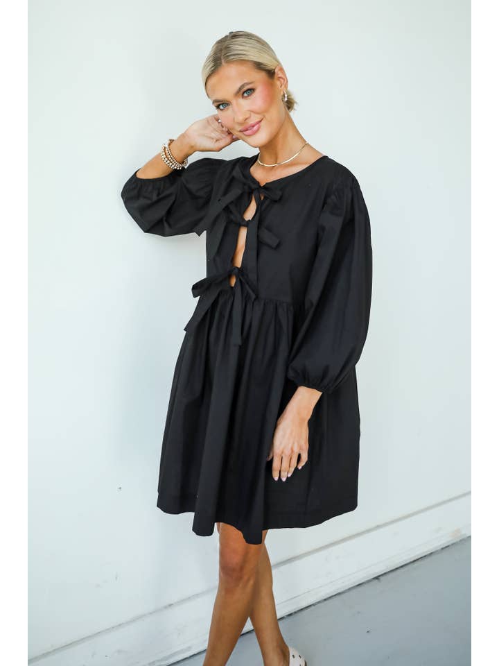 Noir Robe Babydoll Mini Noire à Nœud Définition Mignonne en vente sur Faire4