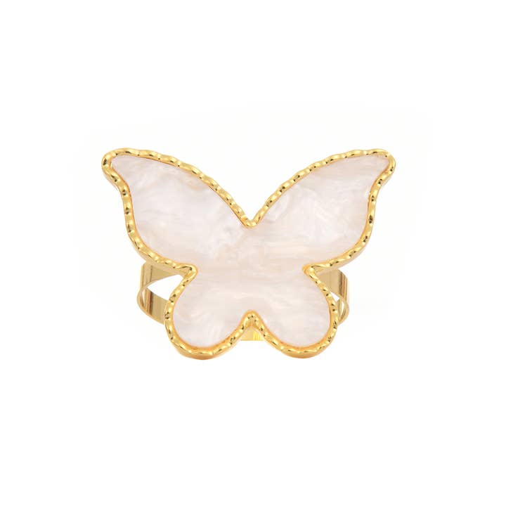 TAJ Designs Gold Edged Pearl Butterfly Napkin Ring for wholesale by TAJ Designs