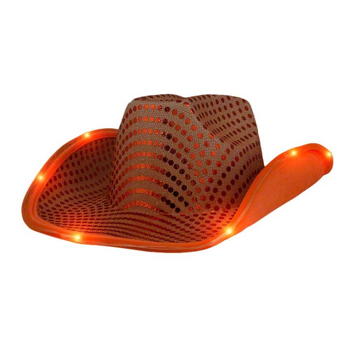 Blinkee.com, LLC - Wholesale Cowboy Hat - Unisex - LED Flashing Cowboy Hat with Orange Sequins1