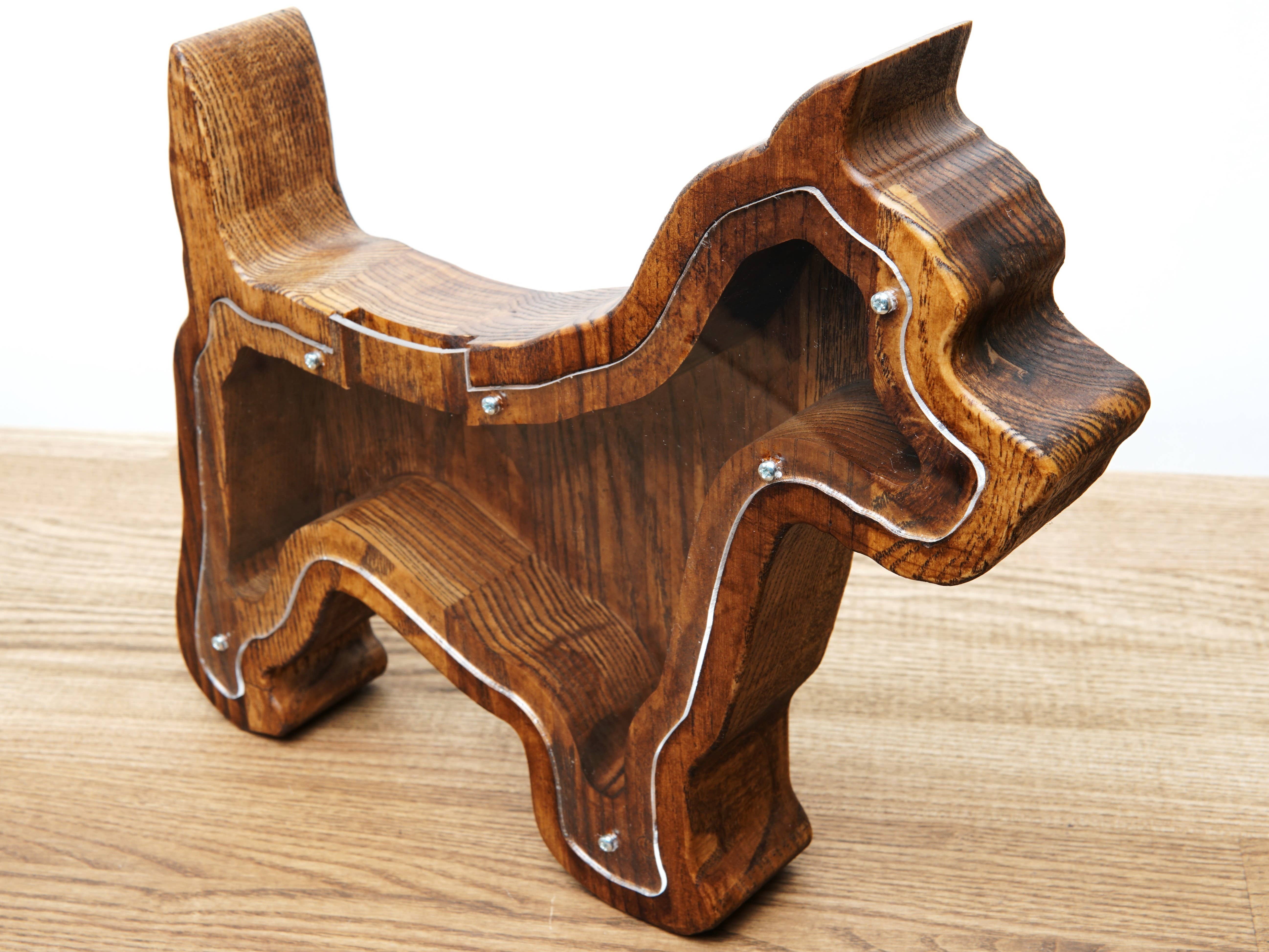 PromiDesign - Venta al por mayor Tarro de monedas/hucha de cerdito - Hucha de Madera con Forma de Perro (M, Marrón)8