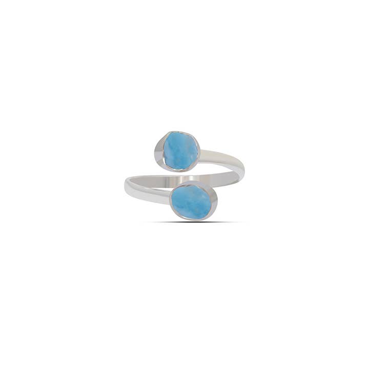 Nature Crafts – Engroshandel Solitairering – Naturlige ru Larimar 2-sten ringe til kvinder, 925 sølv