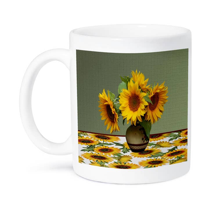 3dRose - Wholesale Coffee Mug - 3dRose, Image of Beautiful Vase of Sunflower on Sunflower Tablecloth, Mug8