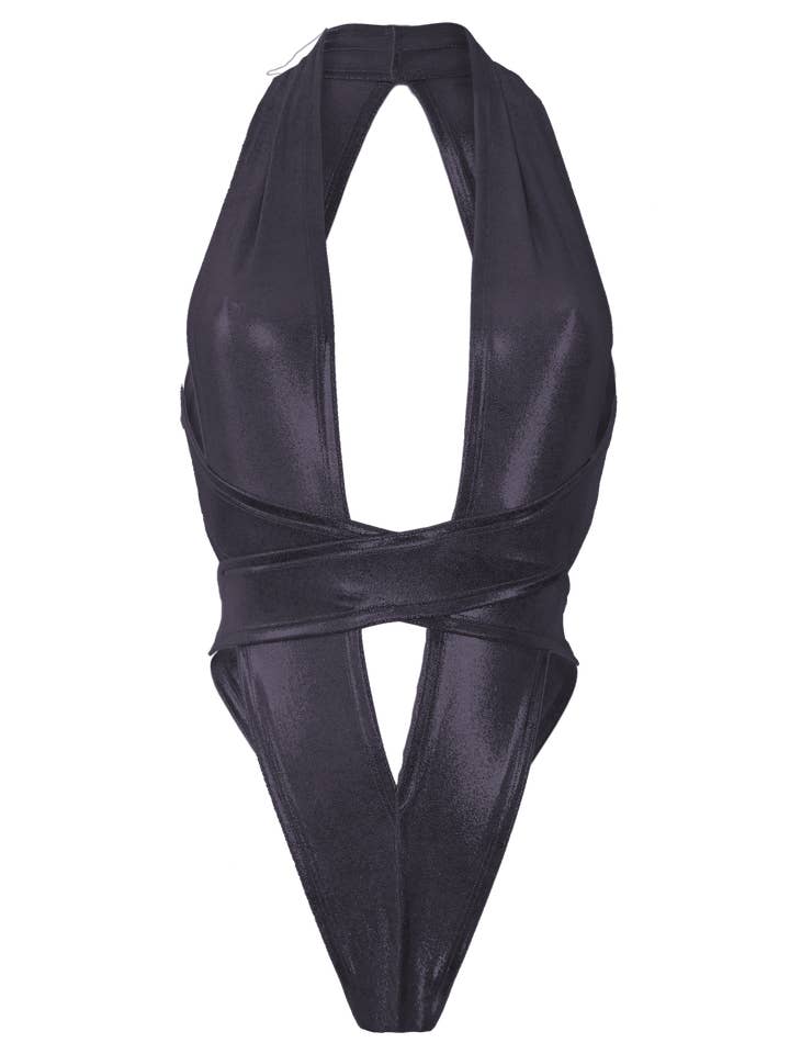 CRISS CROSS Hologram Bondage Bodysuit / RAVE Bodysuit / BLACK for wholesale by EXES LINGERIE