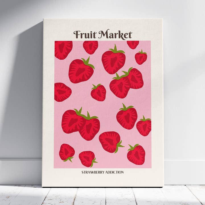 Pink Strawberry Addiction Kitchen Fruit Market - Framed Canvas Wall Art Print for wholesale by House Prints