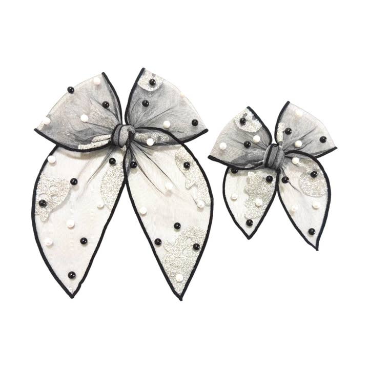 Laço de Cabelo Pérola Fantasma Preto e Branco com Presilha por atacado de Pretty in Pink Bows