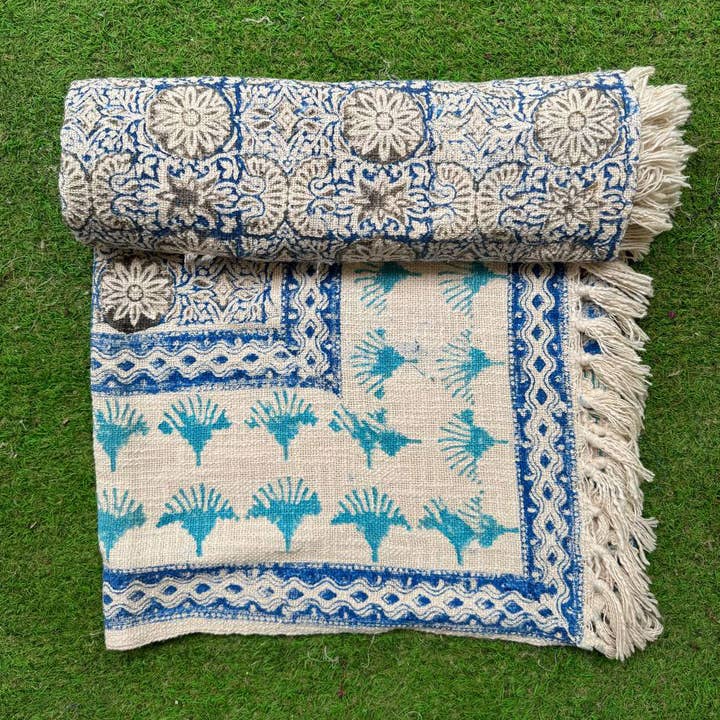 GYPSY STUDIO - Wholesale Throw Blanket - Indian Block Print Handloomed Picnic Rugs Cotton Throw Quilt5
