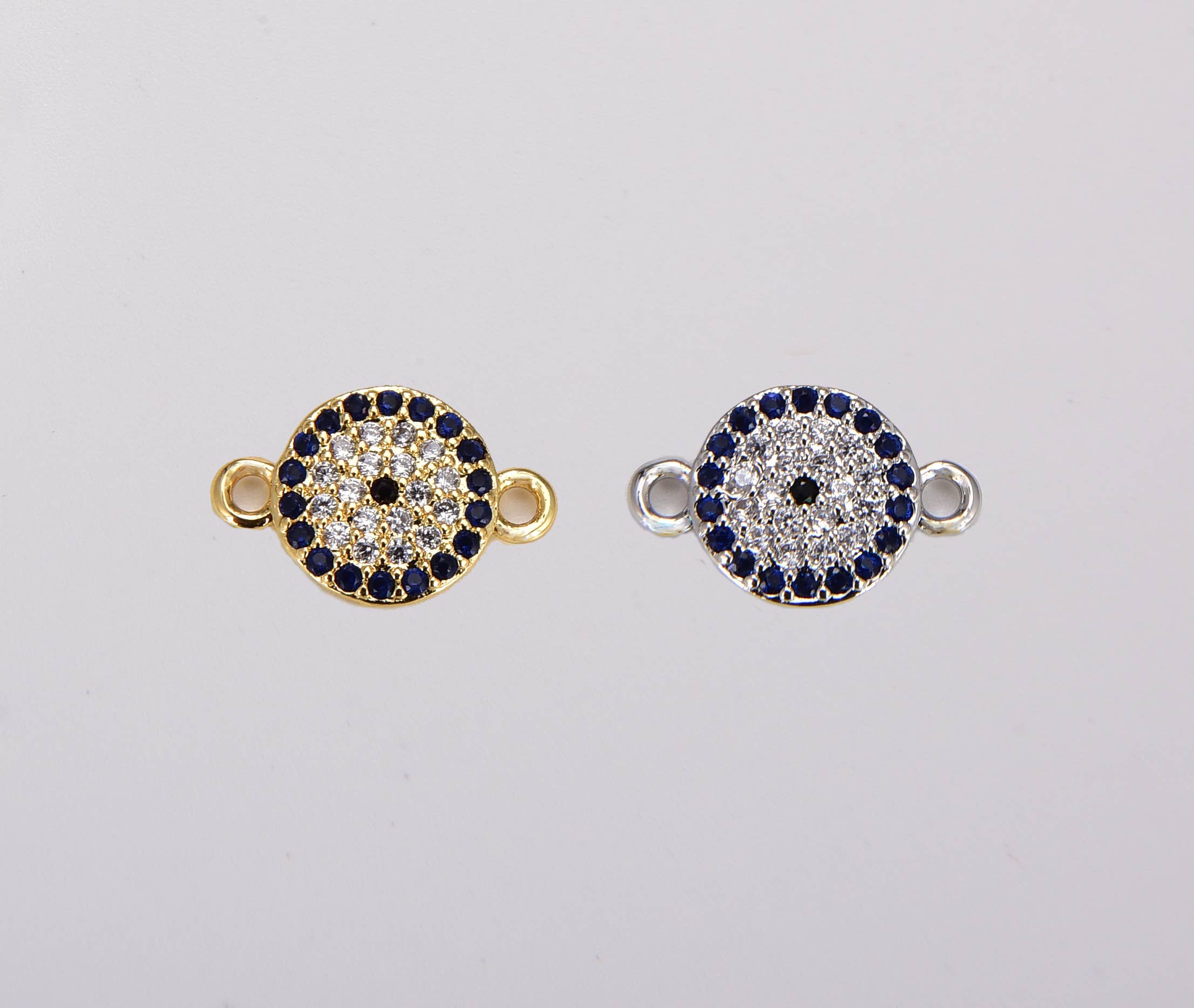 Beads Creation - Wholesale Individual Charm/Pendant - Micro Pave Coin EVIL Eye Gold Filled Charm Connector CN0573
