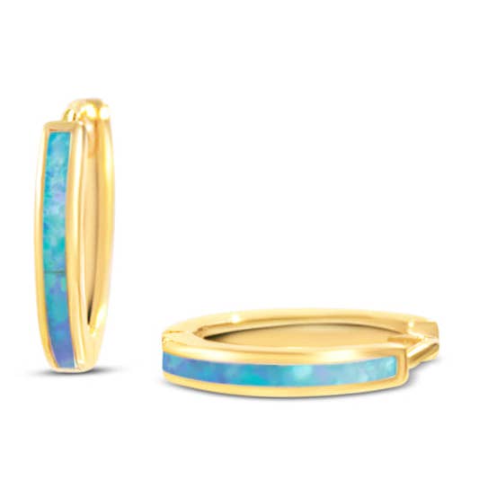 Opal Huggie Hoops in Azure Blue Opal for wholesale by Chloe + Lois