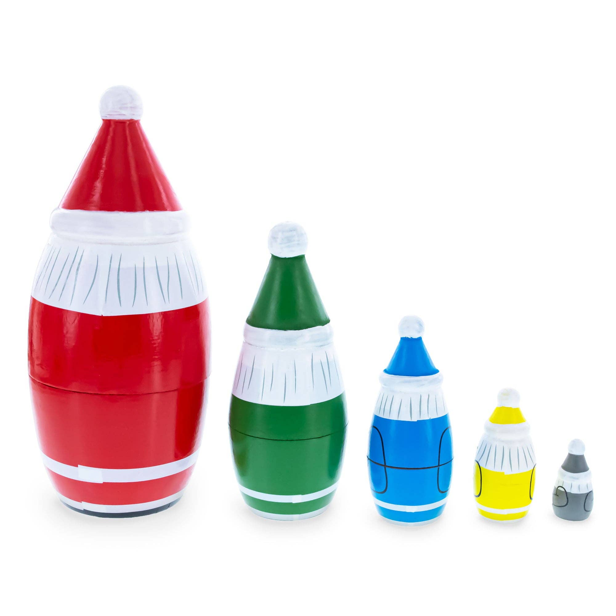 BestPysanky - Wholesale Christmas Decoration - 5 Multicolor Santa with Gifts Wooden Nesting Dolls4