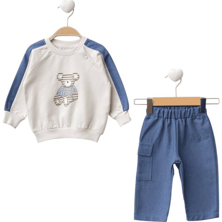 Conjunto de bebé de 2 piezas Denim Bear hecho de algodón para venta al por mayor de Cheeky Nomads
