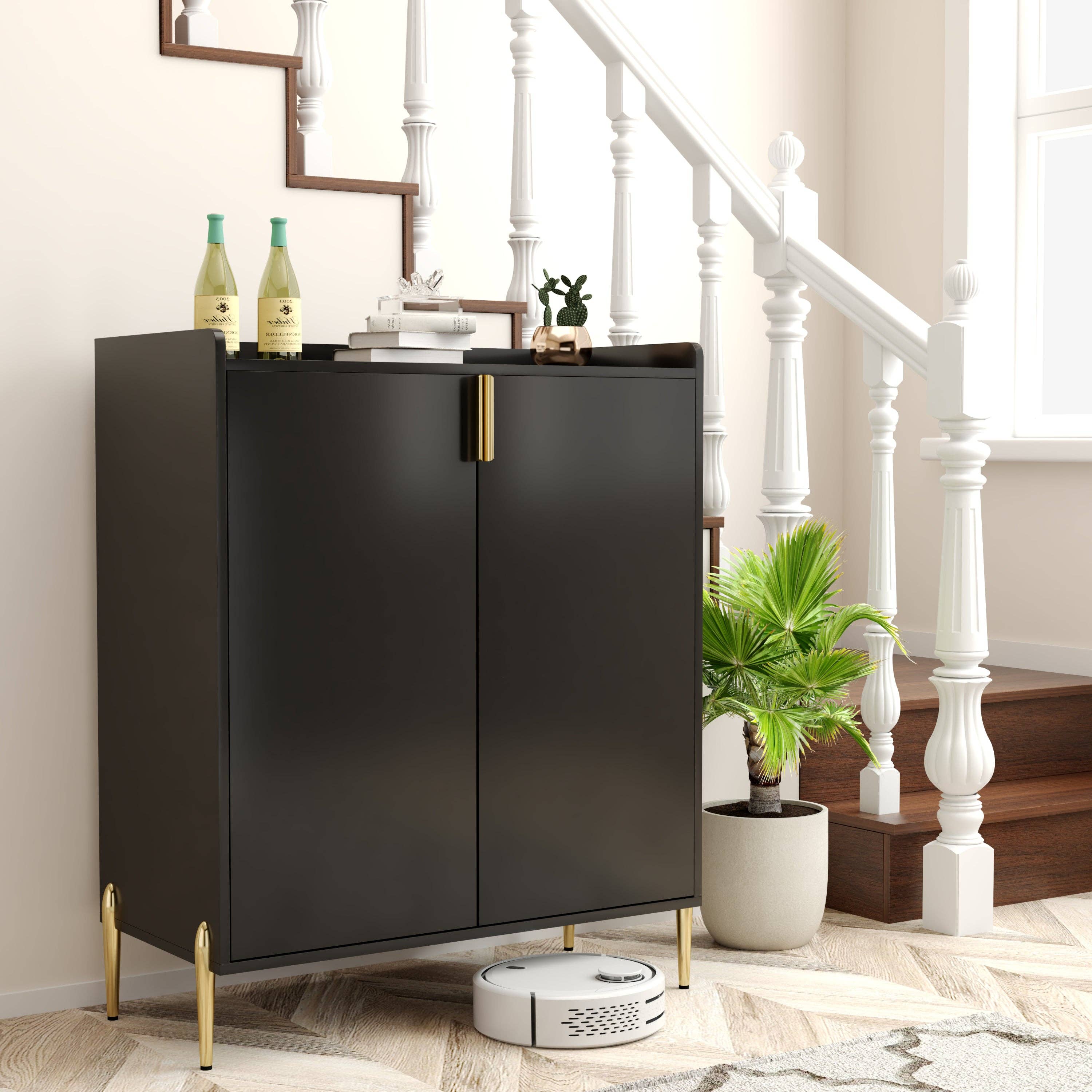 39F Inc. - Wholesale Cabinet - 2 Door Wine Bar Cabinet with Rack for Kitchen & Dining2