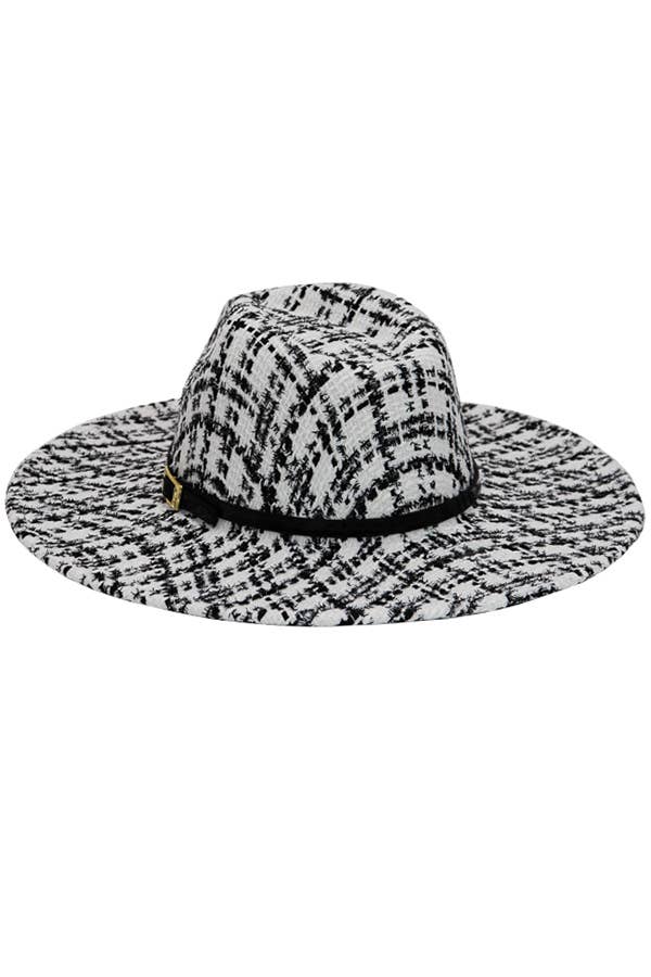 Cap Zone – wholesale Fedora - Unisex – Glansigt bälte dekor Pläd Tinsel Tweed tyg bred Rancher Hat13