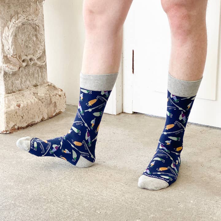 Men's Hook Line And Sinker Socks Navy/Gray/Orange/Blue One Size for wholesale by The Royal Standard
