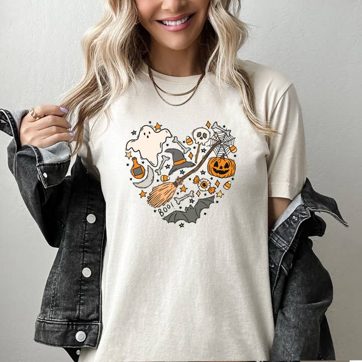 Halloween Graphic Tee- I Heart Halloween for wholesale by Checkered Apron Studio