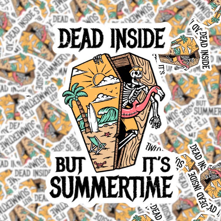 Autocollant Dead Inside But It's Summertime Skeleton pour la vente par Fuzzy Loon Designs