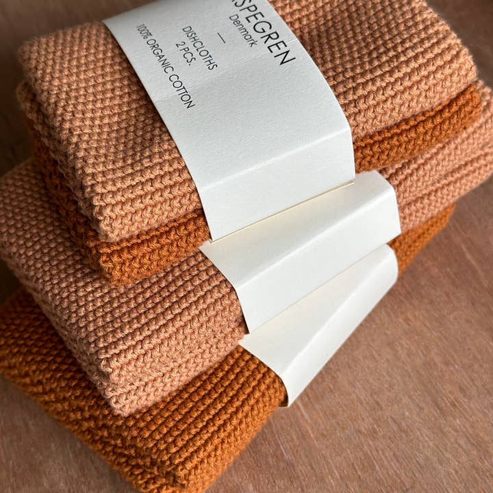 Aspegren Denmark - Wholesale Theedoek/vaatdoek - Vaatdoeken - 100% biologisch katoen - Set van twee - Gebreid - Effen - Pompoen