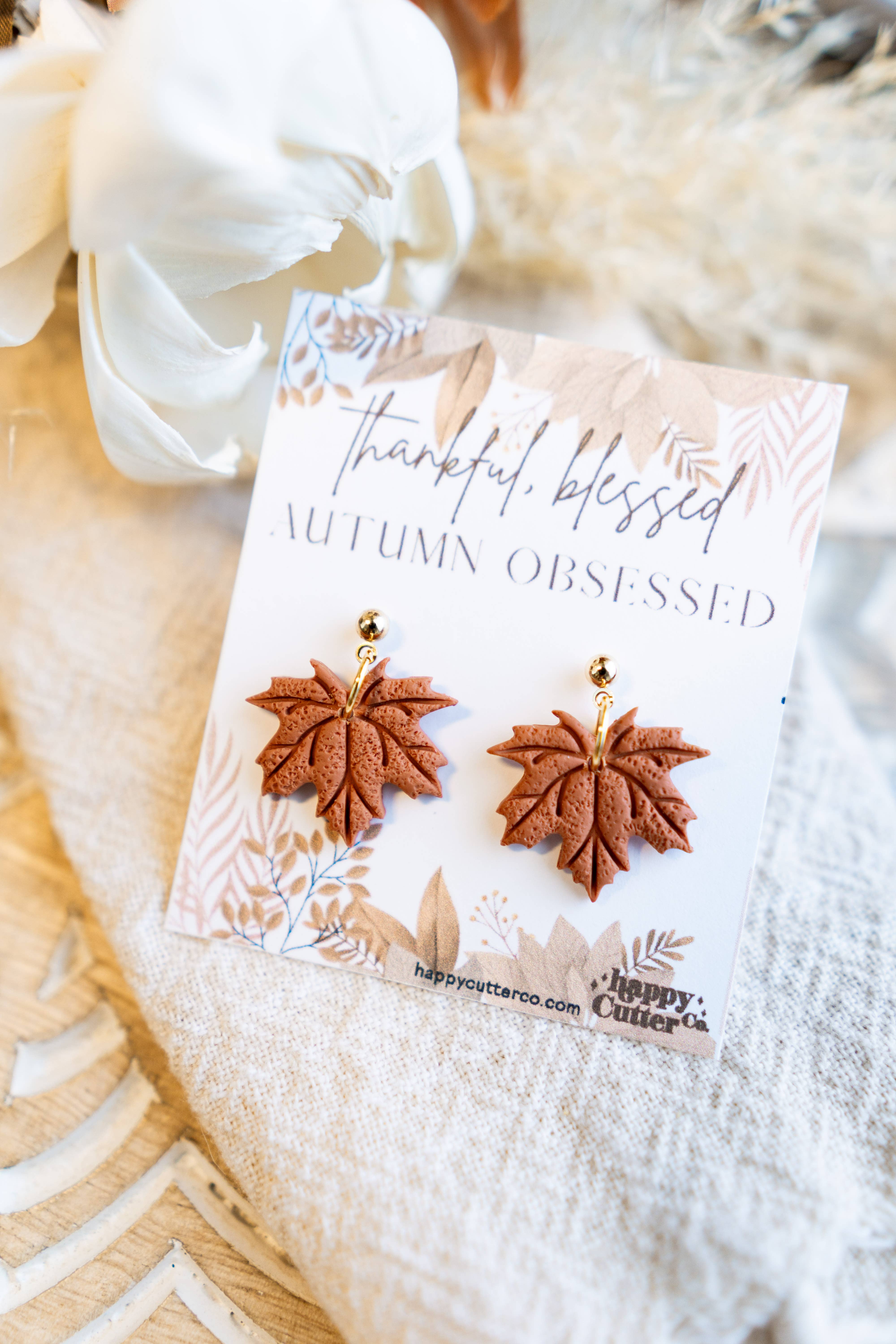 Happy Cutter Co - Wholesale Dangle Earrings - Autumn Maple Leaf Clay Earrings | Fall Jewelry2