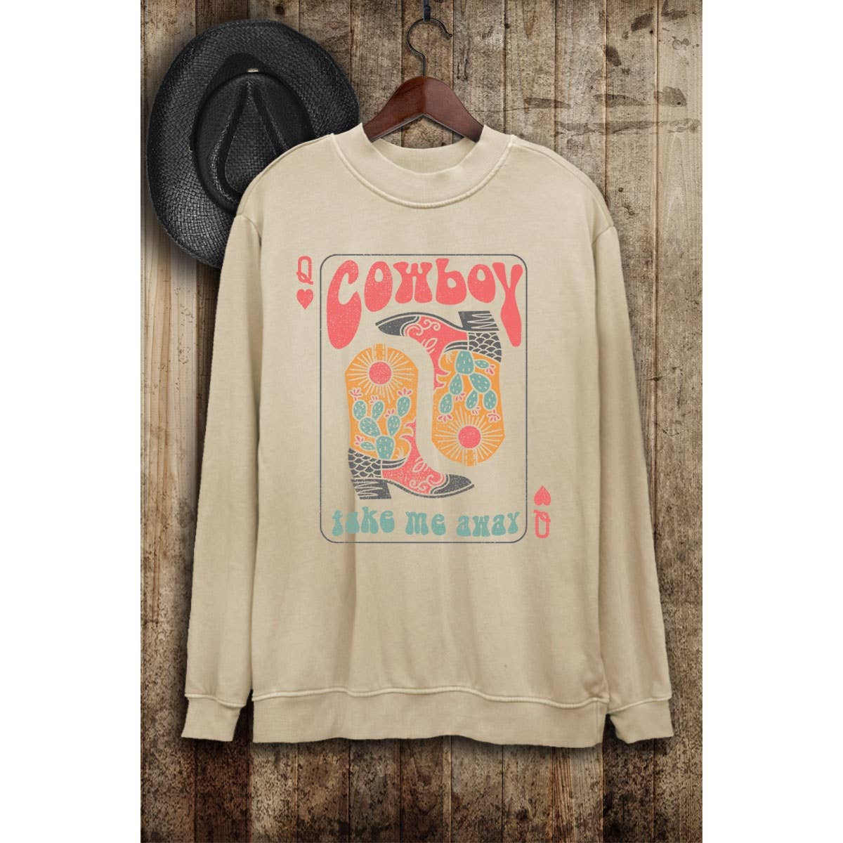 HRTandLUV – wholesale Sweatshirt med tryck - Dam – COWBOY STÖVLAR TAR MIG BORT LÅNGÄRMADE TRÖJOR2