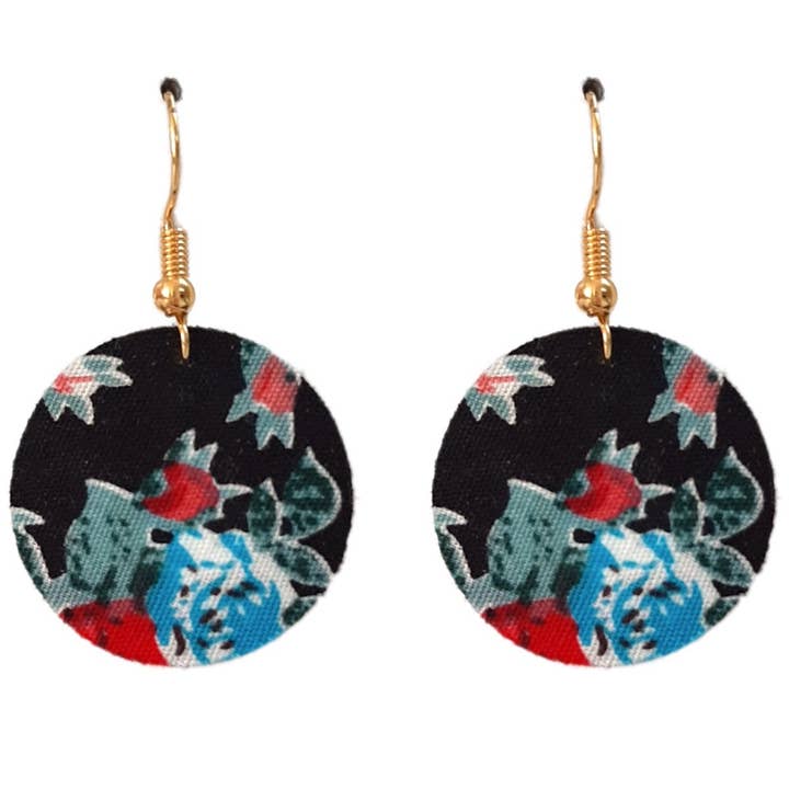 JUL ET FIL – wholesale Hängande örhängen – Liberty tyg blomma örhängen, gyllene krokar1