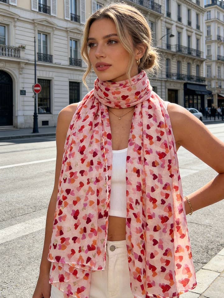 LN-105 Foulard stampato motivo cuore con doratura per la vendita all'ingrosso da parte di LINETA