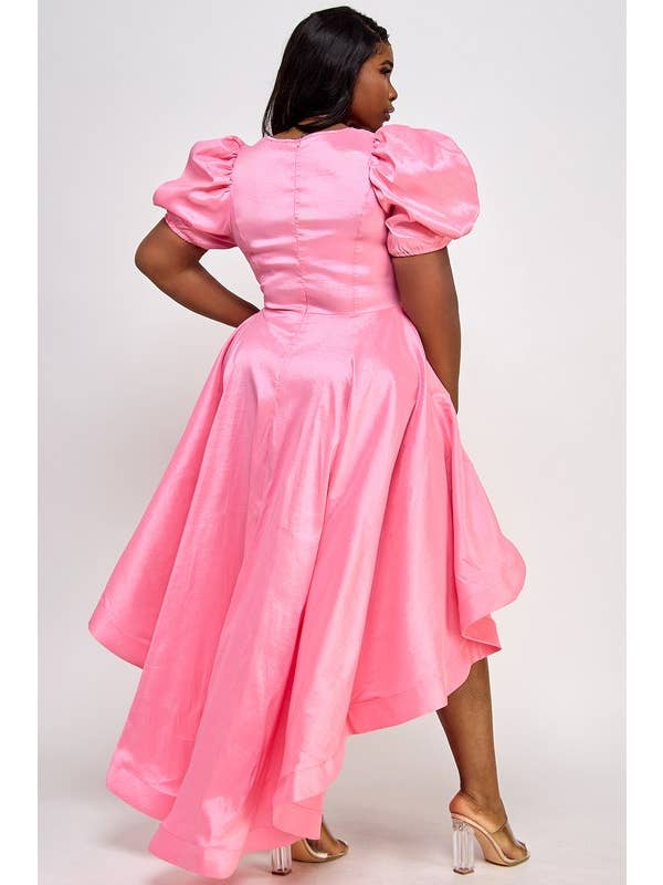 Namatt Design - Wholesale Dress - Women's - Plus Puff Short Sleeves Flare Midi Dress