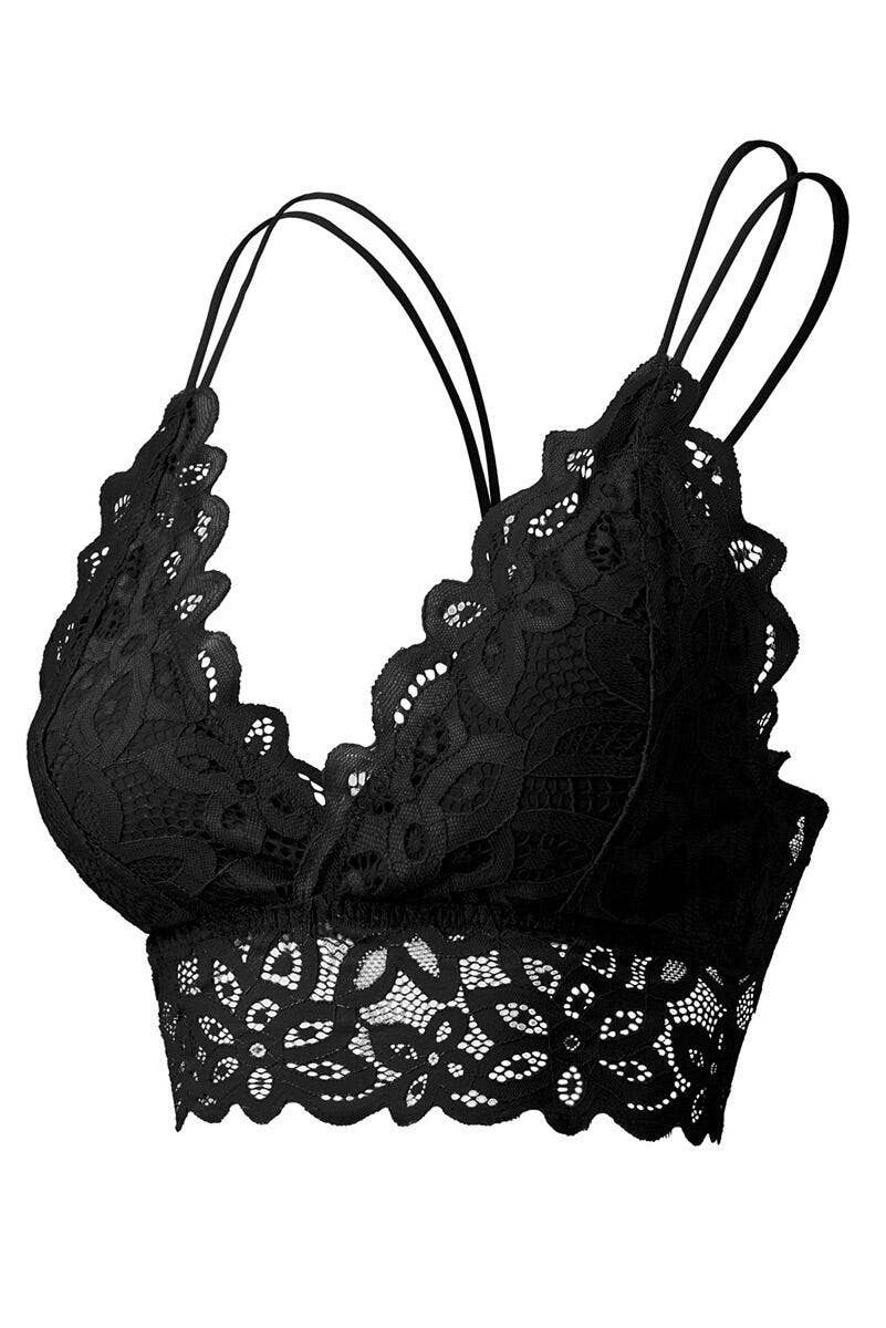 Noir Bralette à croisillons en dentelle crochet florale en vente sur Faire0