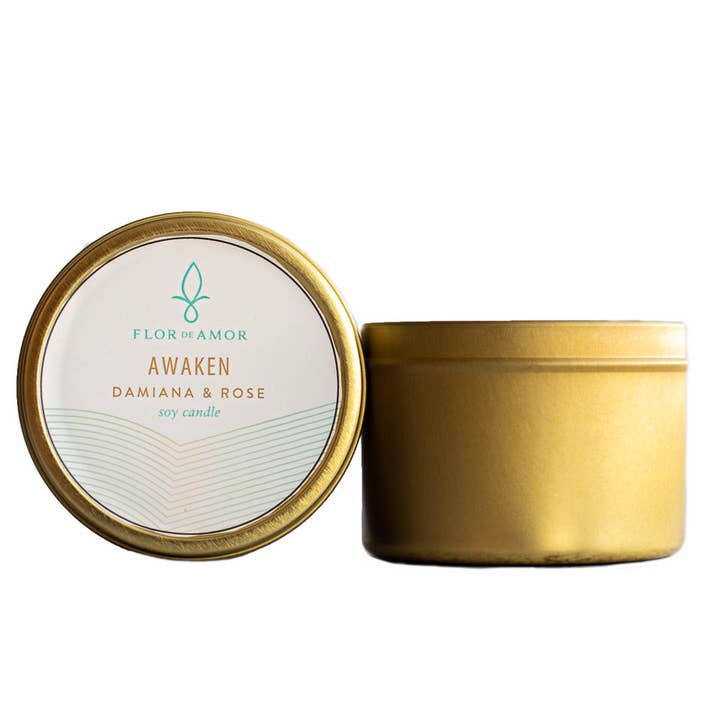 Awaken - Bougie infusée Damiana & Rose pour la vente par flor de amor