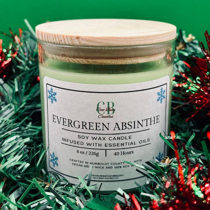 Bougie à l'absinthe et au soja Evergreen pour la vente par Coco Bean Candles