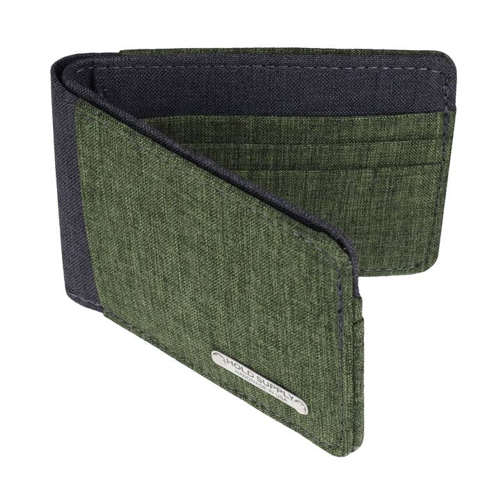Green and Gray Fabric Bifold Wallet, Men's Billfold Wallet for wholesale by HOLD SUPPLY