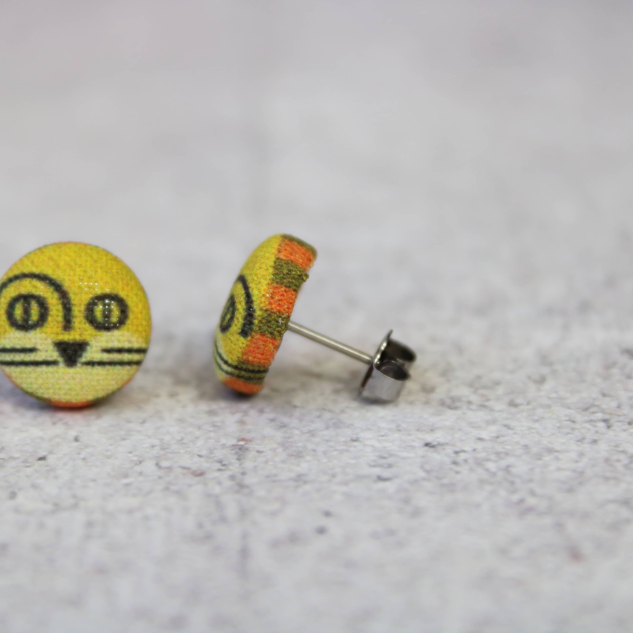 Rachel O's - Wholesale Stud/Post Earrings - Retro Lion Fabric Button Earrings2