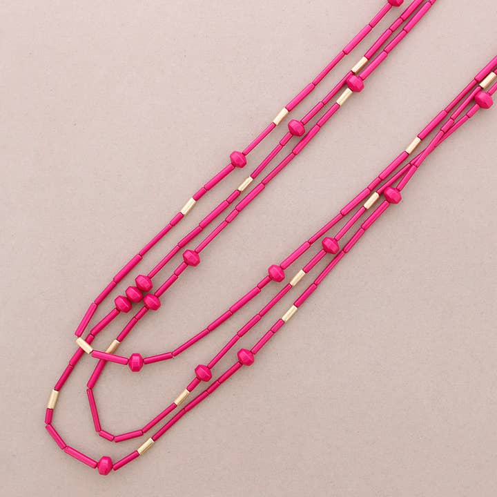La Cuerda De Sol - Wholesale Beaded/Pearl Necklace - Three Straps Beaded Resin Long Necklace