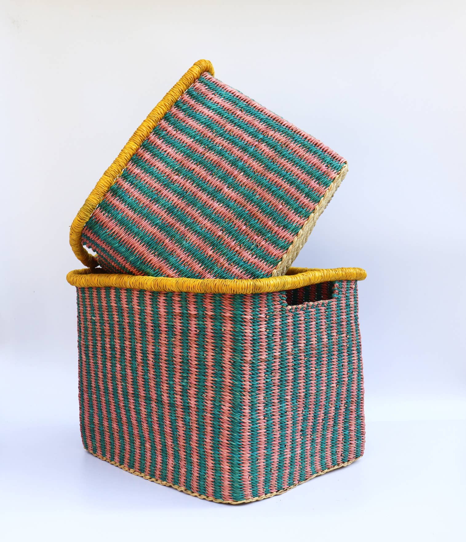 The Bam's Art Shop - Wholesale Basket - Turquoise, Pink, Yellow Rectangle Storage Basket1