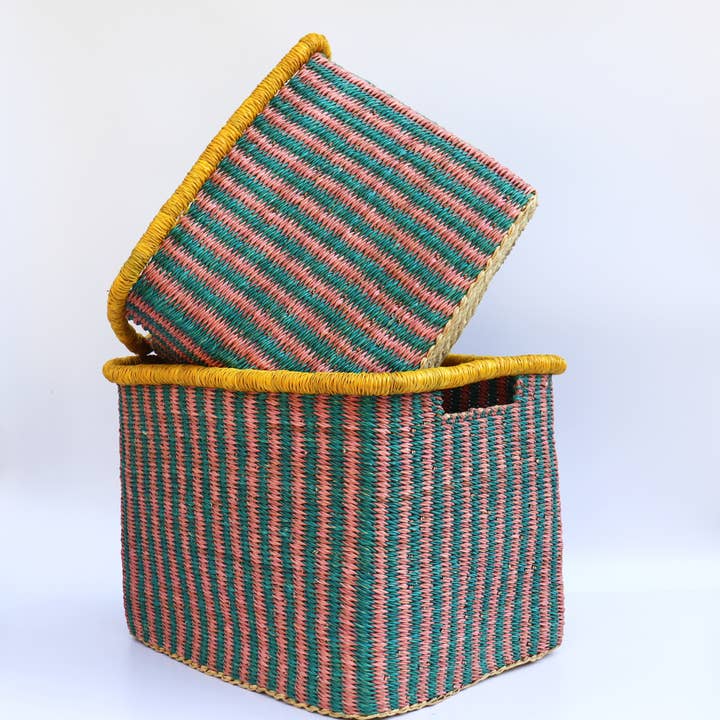 The Bam's Art Shop - Wholesale Basket - Turquoise, Pink, Yellow Rectangle Storage Basket1
