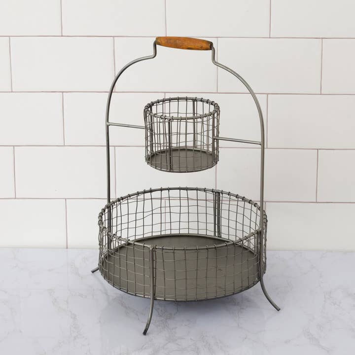 Two-Tiered Metal Basket (PC) for wholesale by Audrey's Home & Gift
